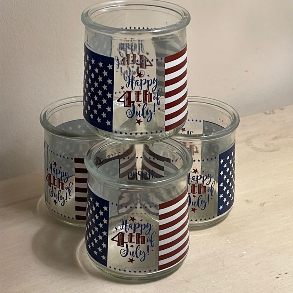 Set of 4 Patriotic Glass Jar - Candle Holders